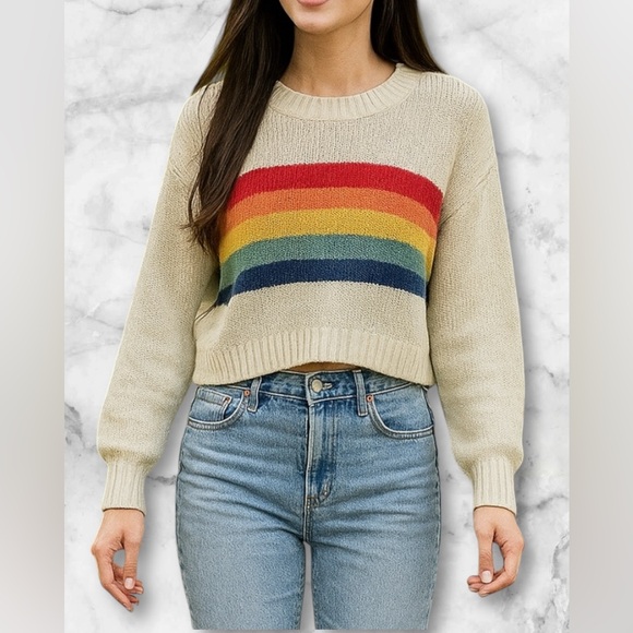 American Eagle Outfitters Sweaters - American Eagle Rainbow Striped Knit Cropped Pullover Sweater Cuffs Size XS